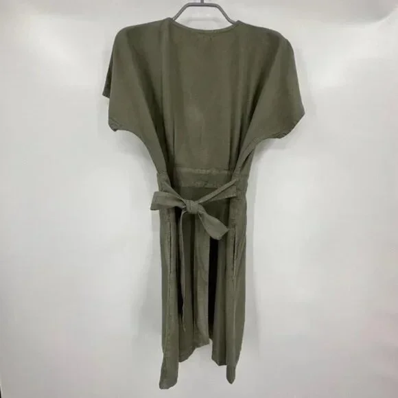 Quince Vintage Wash Tencel Button Front Dress with Tie Waist size S Olive Green - Picture 4 of 8